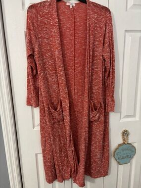 LulaRoe Soft Open-Front Long Cardigan in Heathered Rust